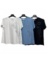 T-shirt Fiore Strass D1080 - Encaty Maglieria e t-shirt donna ECD1080