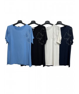 Maglia Fantasia Foglie AS77611 - Encaty Maglieria e t-shirt donna ECAS77611