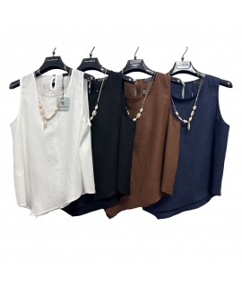 Top Puro Lino 25309 - Bianca Ghirelli Top e canotte BG25309