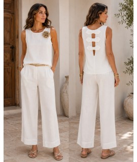 Canotta Puro Lino 25313 - Bianca Ghirelli Top e canotte BG25313