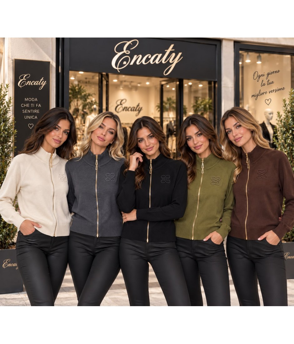 Maglia Zip J-6056 - Encaty Maglieria e t-shirt donna ECJ-6056
