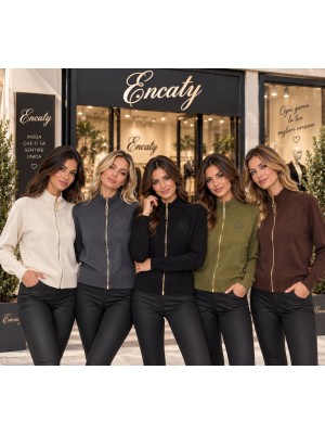 Maglia Zip J-6056 - Encaty Maglieria e t-shirt donna ECJ-6056